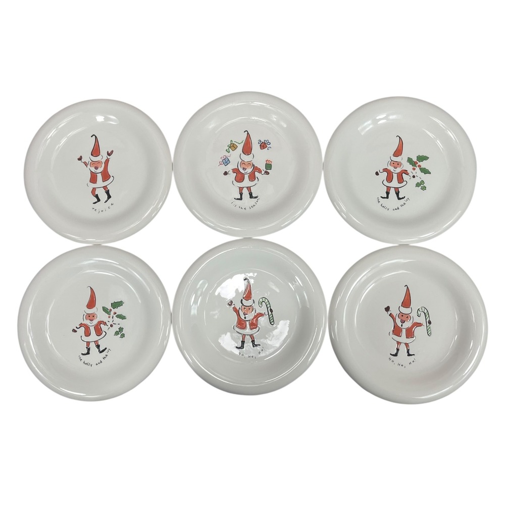 HausenWare Sally Noll Christmas Plates Set of 6 Santa Holiday Dinnerware 8"‎